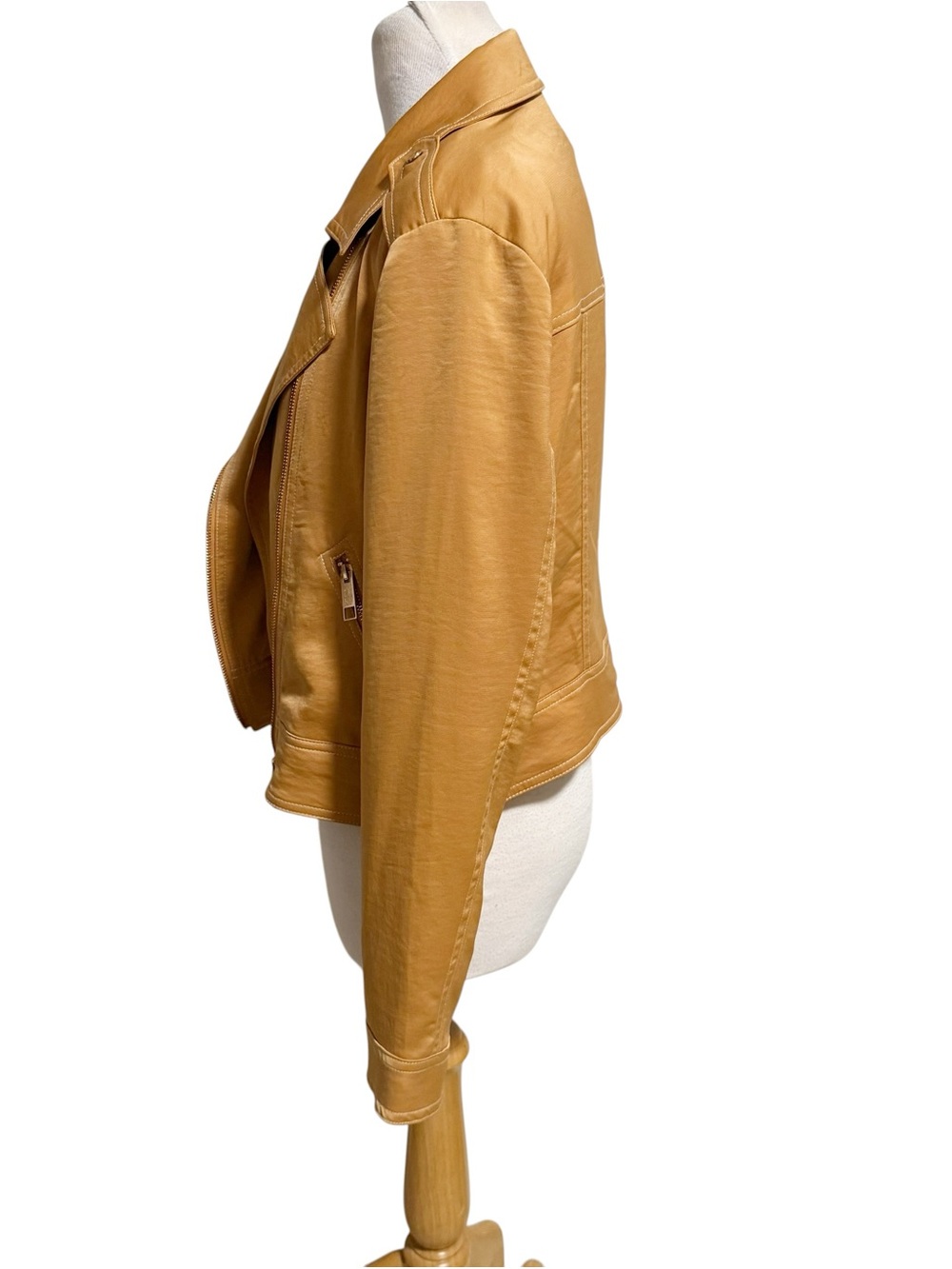 DKNY Long Sleeves Contrast Stitch Moto Jacket Jacket in Tawney Small - Picture 7 of 13